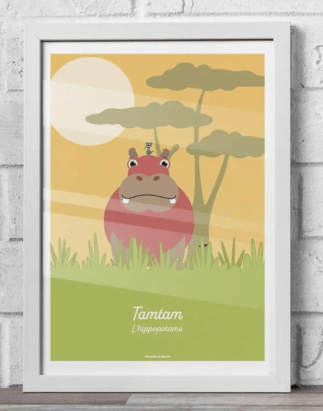 27 - Carte postale enfant hippopotame décor