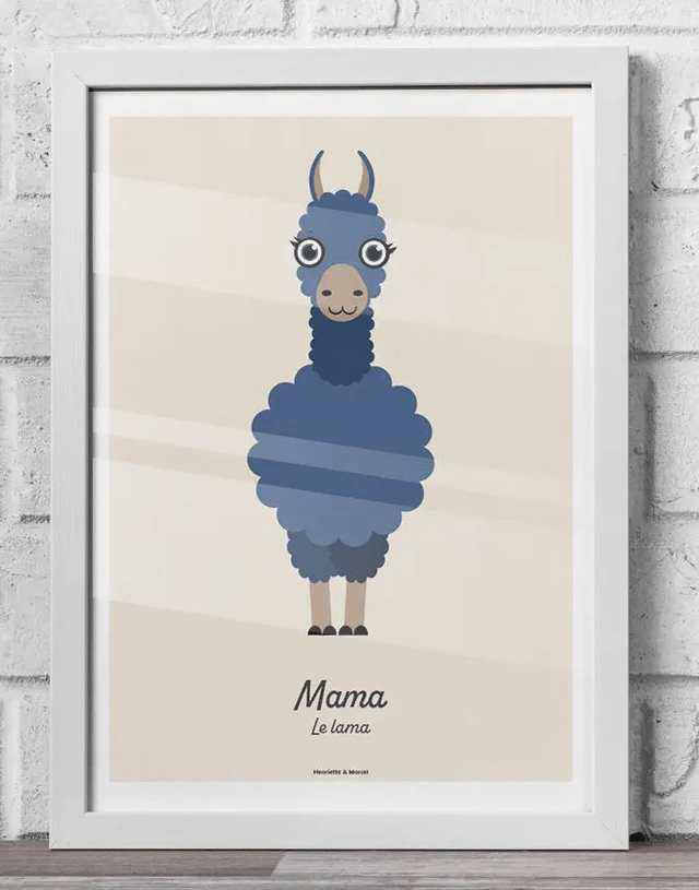 13 - Affiche enfant lama bleu