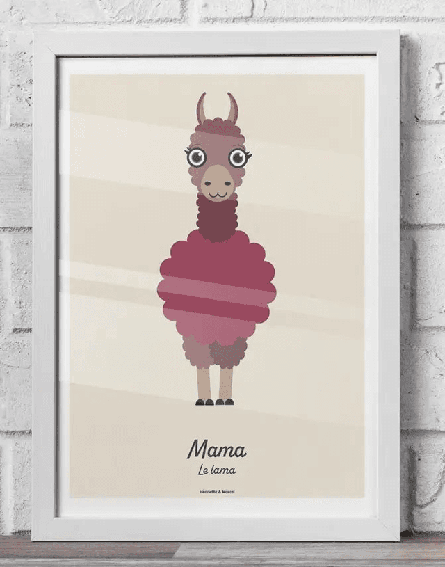 12 - Carte postale enfant lama rose
