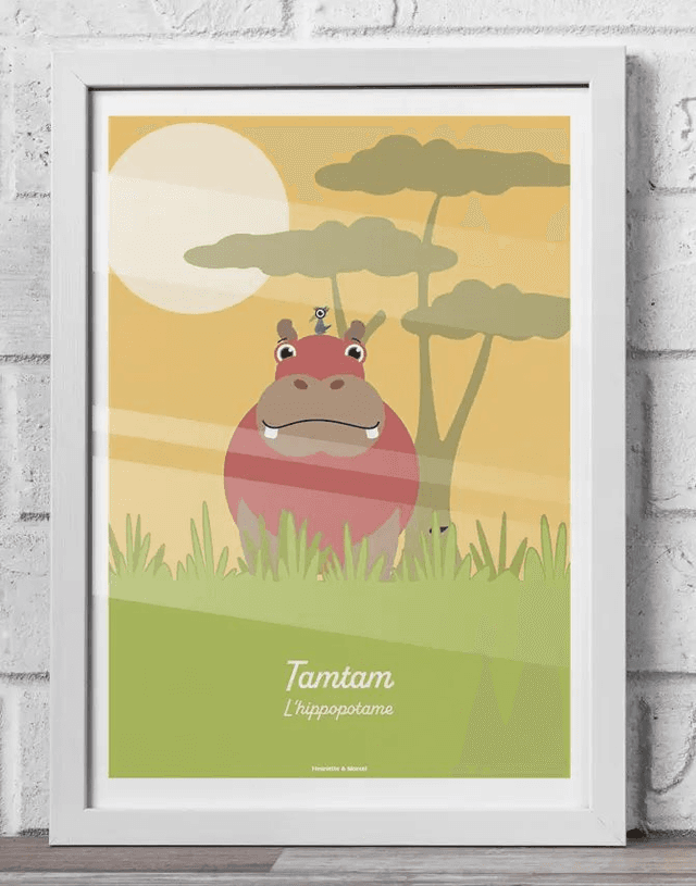 27 - Carte postale enfant hippopotame décor