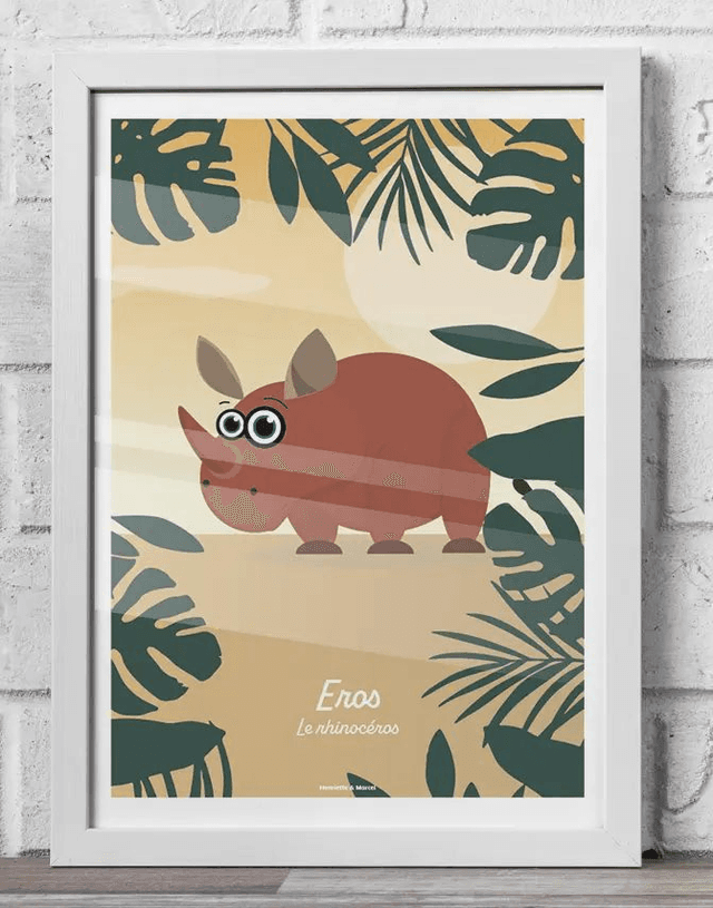 07 - Carte postale enfant rhinocéros décor