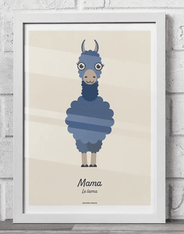 13 - Affiche enfant lama bleu